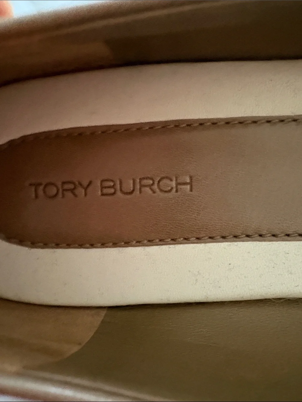 Tory Burch Metallic Tan Logo Ballet Flats
